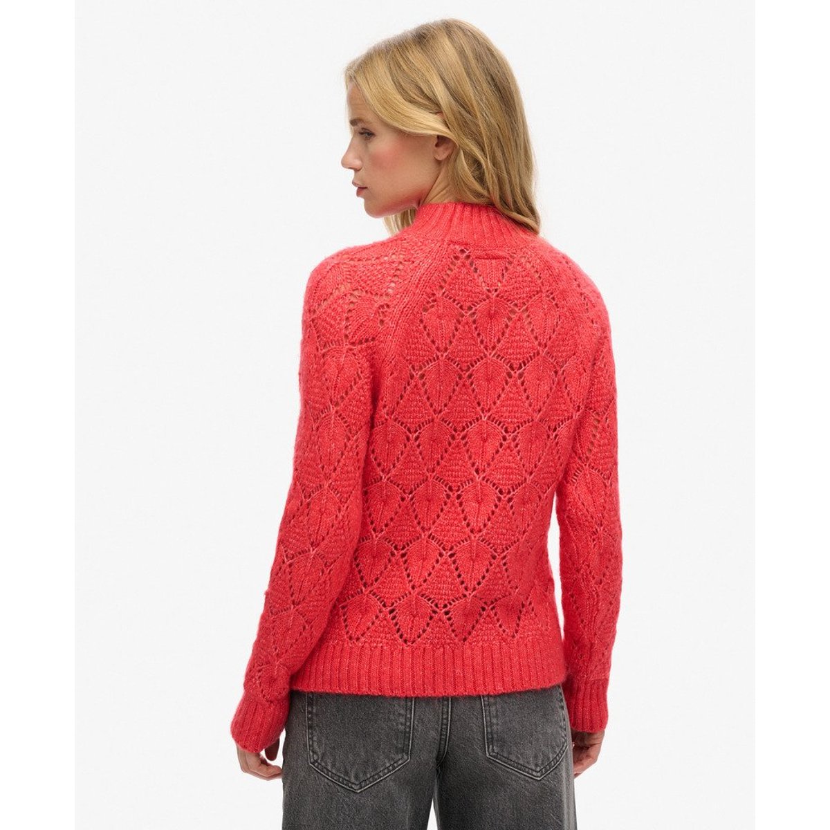 Pull en maille pointelle orange poudré, SUPERDRY