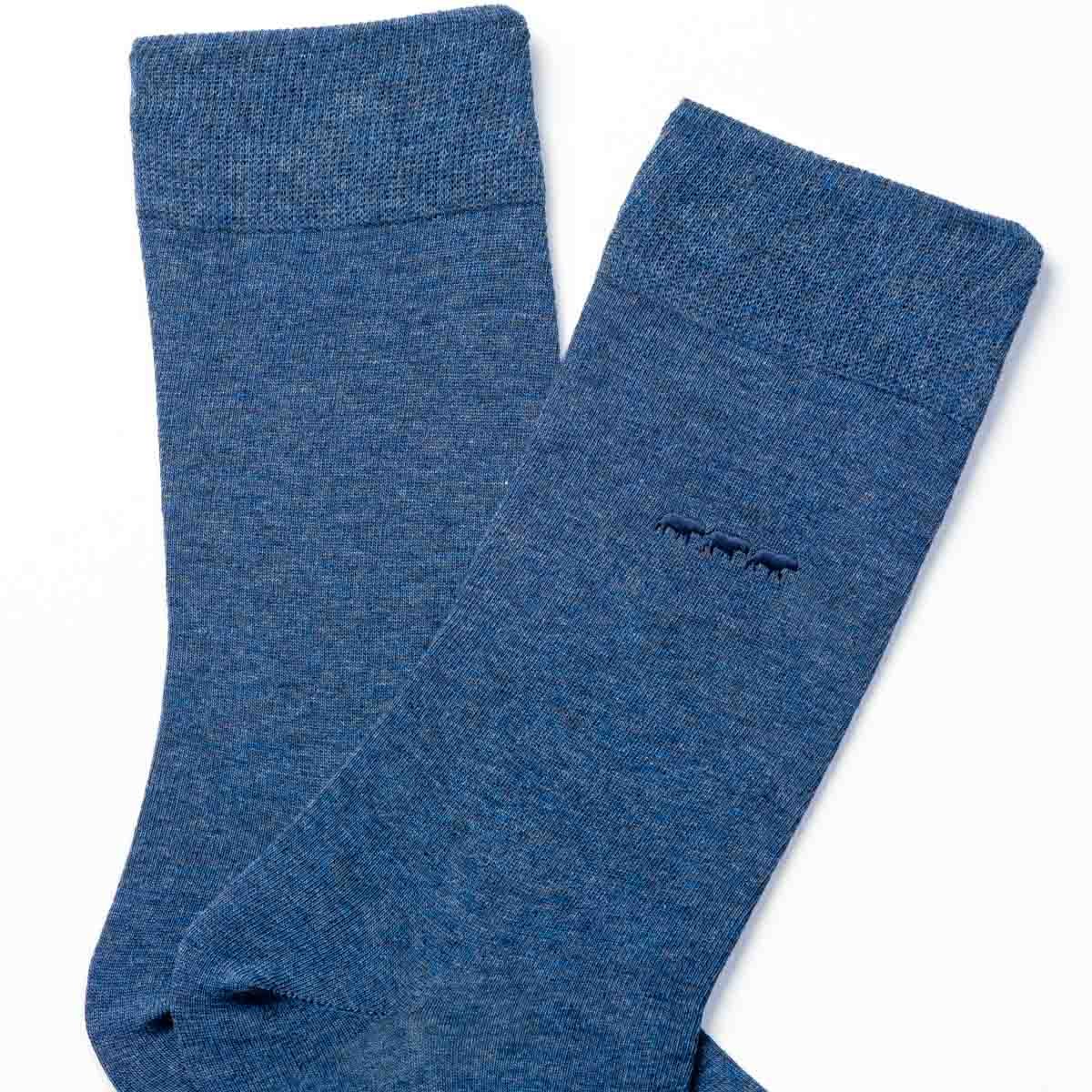 Chaussettes unies broderie 3 vaches bleu indigo, MISE AU GREEN
