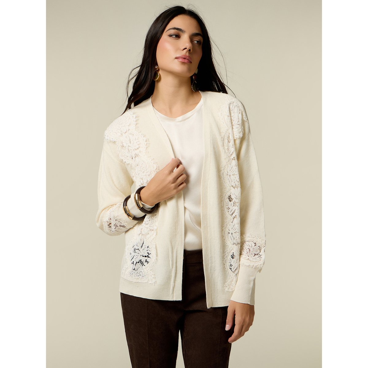 Cardigan avec inserts en dentelle noir, OLTRE