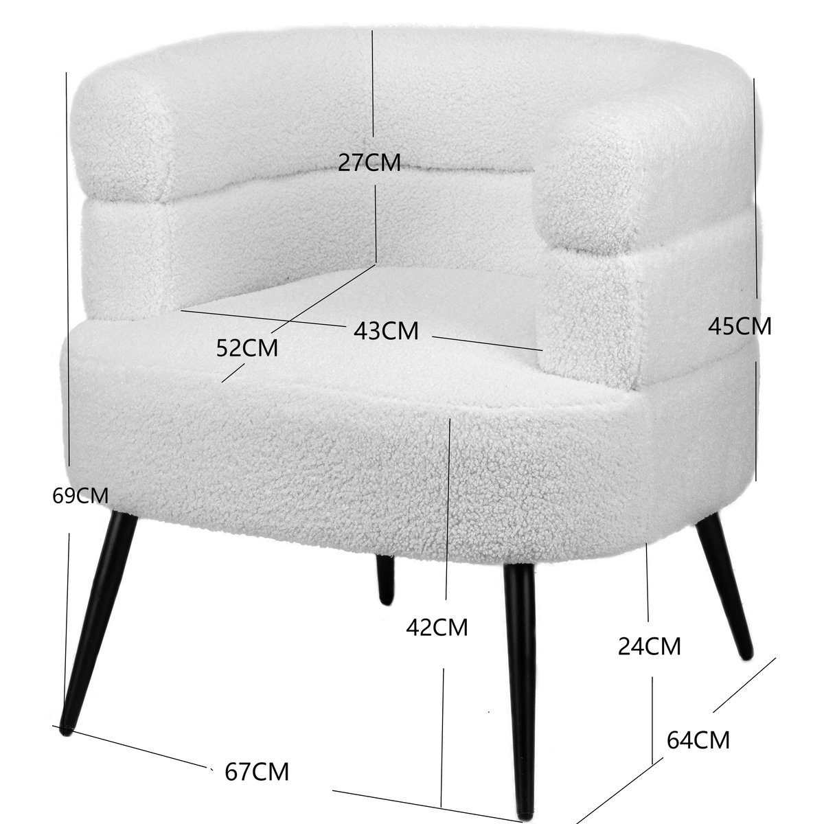 Fauteuil de salon métal et bouclette, KORGEN terracotta et noir, NORDLYS