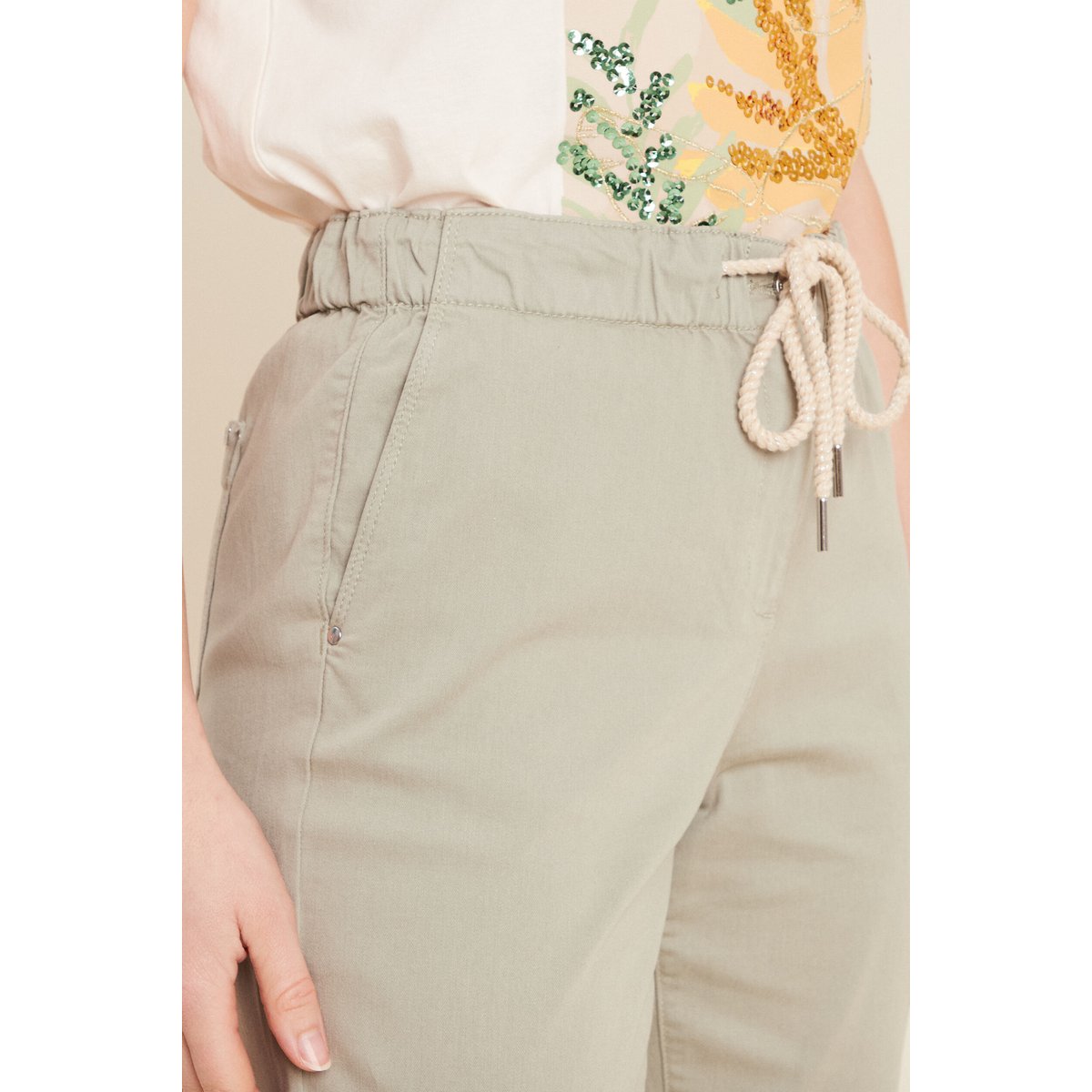 Pantacourt large taille haute vert clair, BREAL