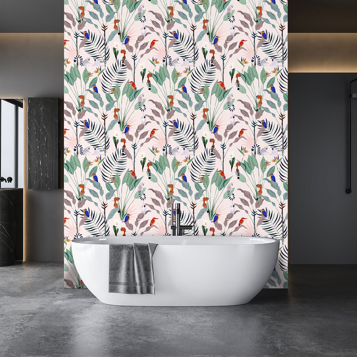 Papier peint oiseaux et lémuriens intissé, HEXOA