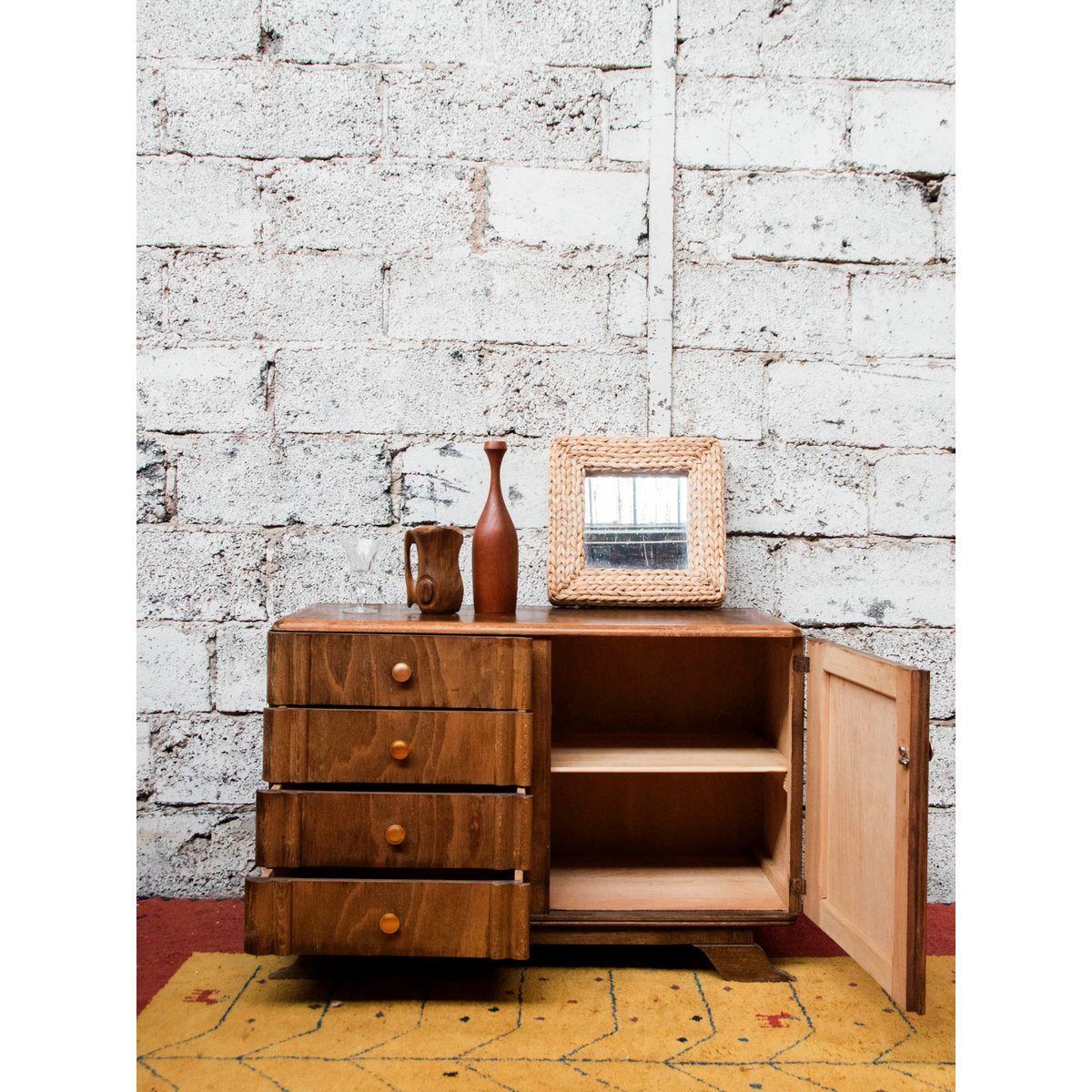 Buffet en bois foncé et doré Gilbert N°810 - Bon état bois foncé, DEBONGOUT