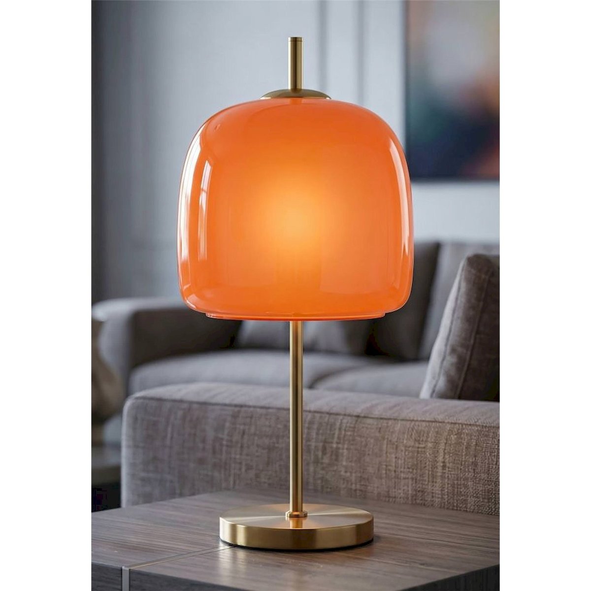 Lampe à poser en fer et verre esprit vintage GLAM orange et doré, RECOLLECTION