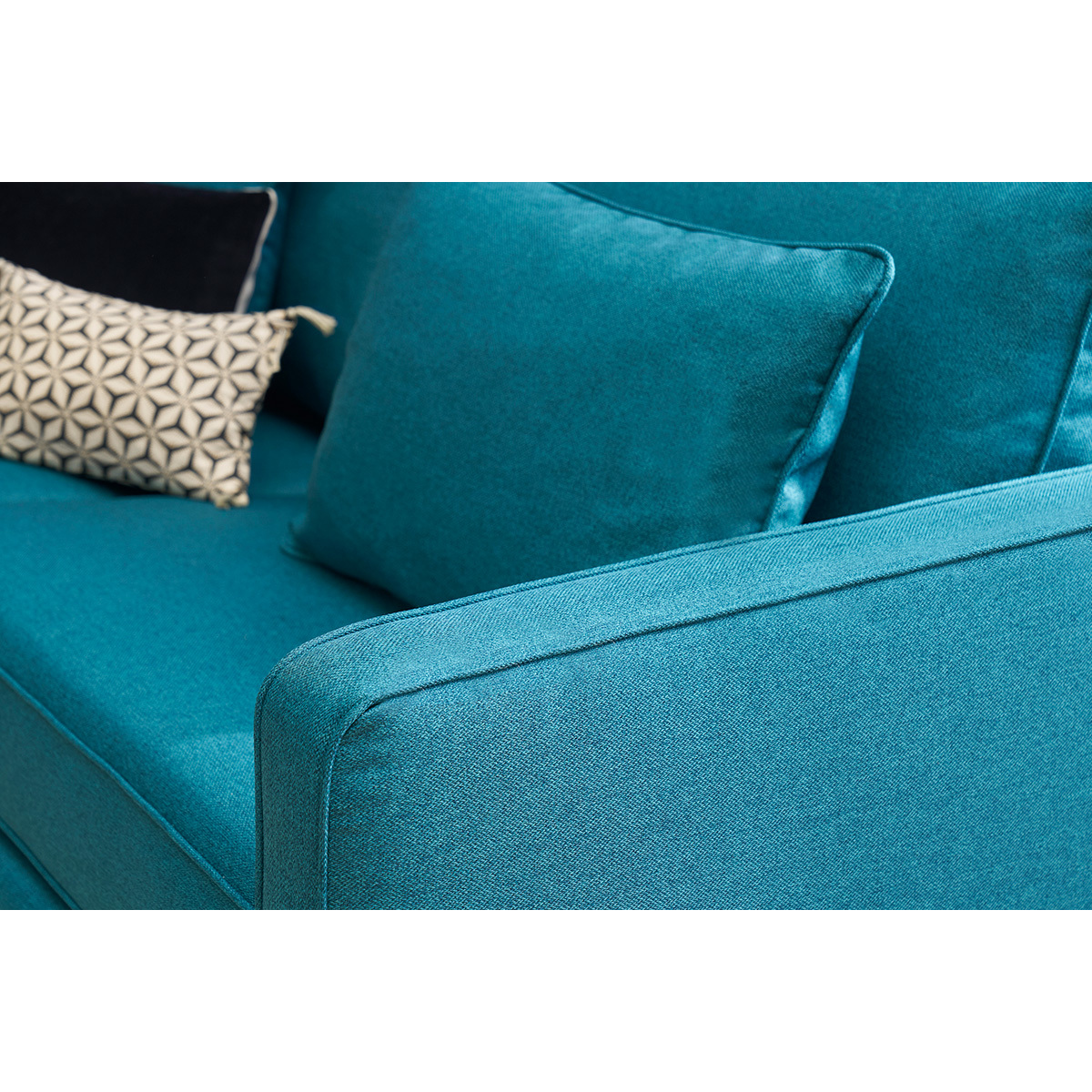 Canapé convertible scandinave 3 places avec matelas 10 cm PAPEL bleu canard, MILIBOO