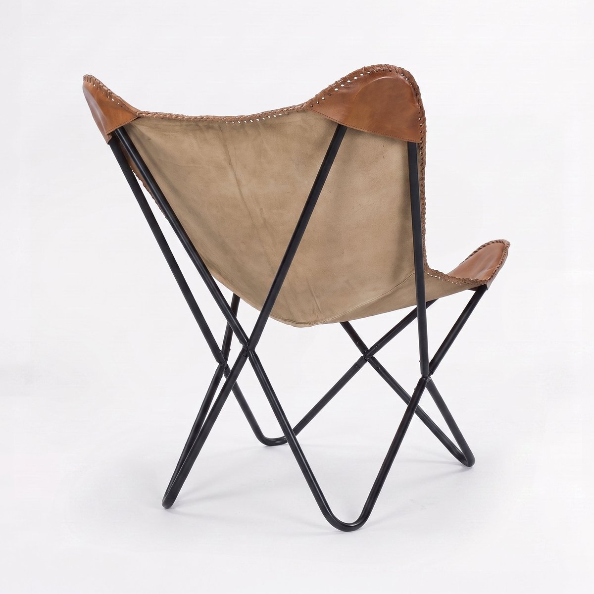 Fauteuil papillon en cuir de buffle - OCTAVE marron, MAISON PAVANE