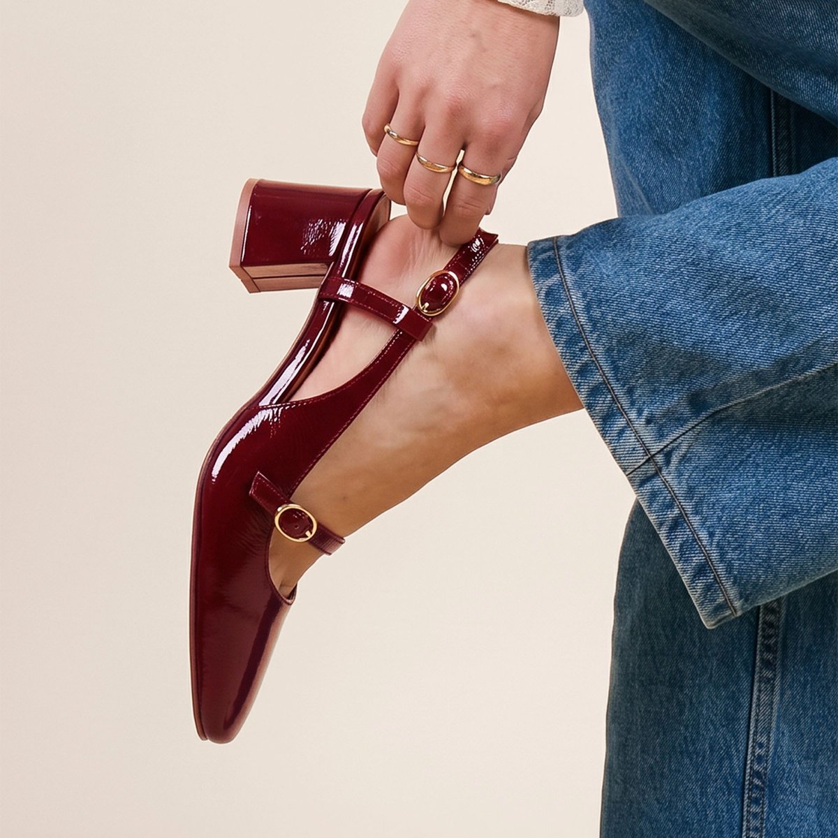 Escarpins slingback cuir vernis bordeaux, JULES & JENN