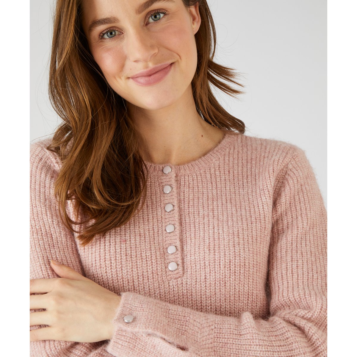 Pull maille perlée mélange alpaga rose tendre, DAMART