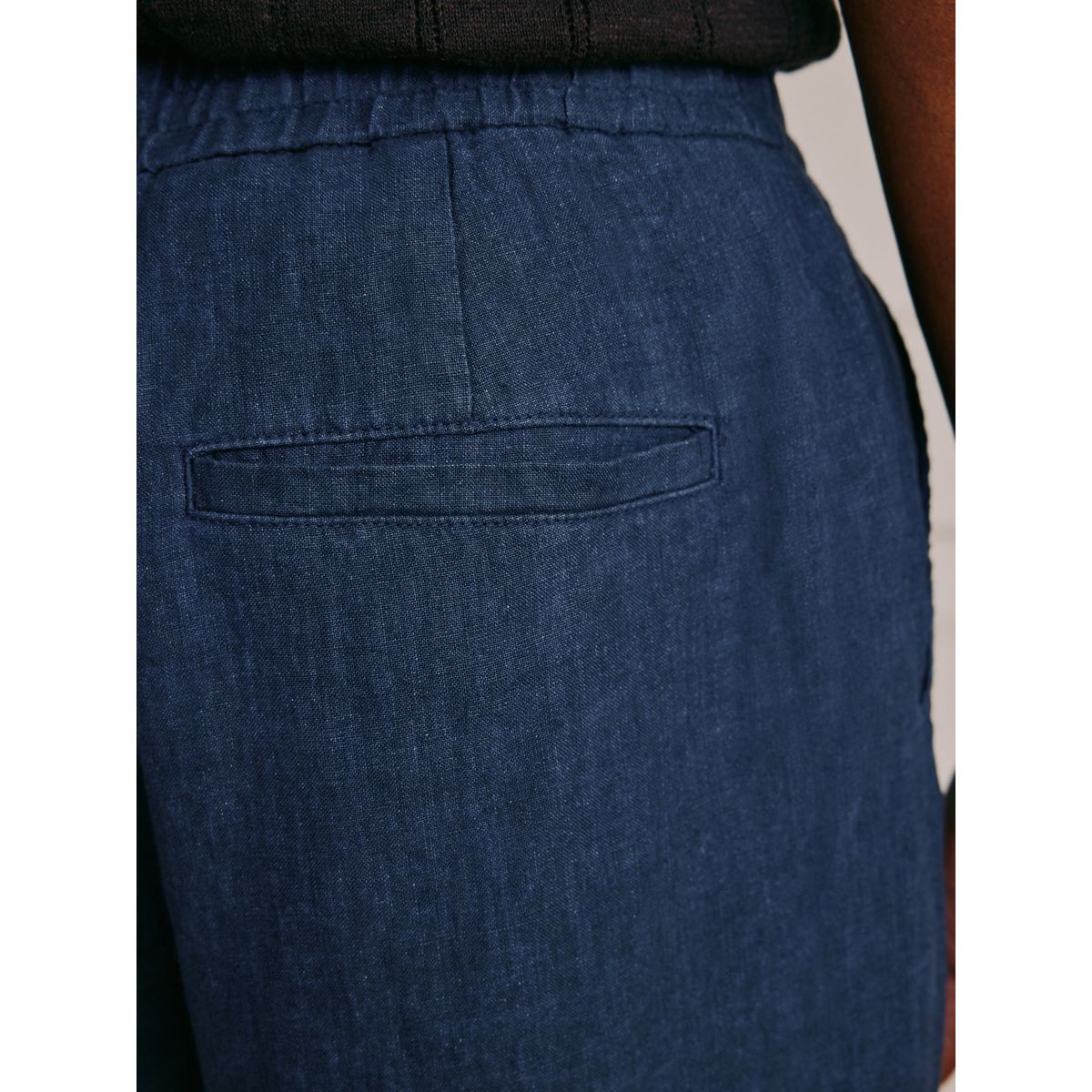 Pantalon lin taille élastique signature bleu marine, NEXT
