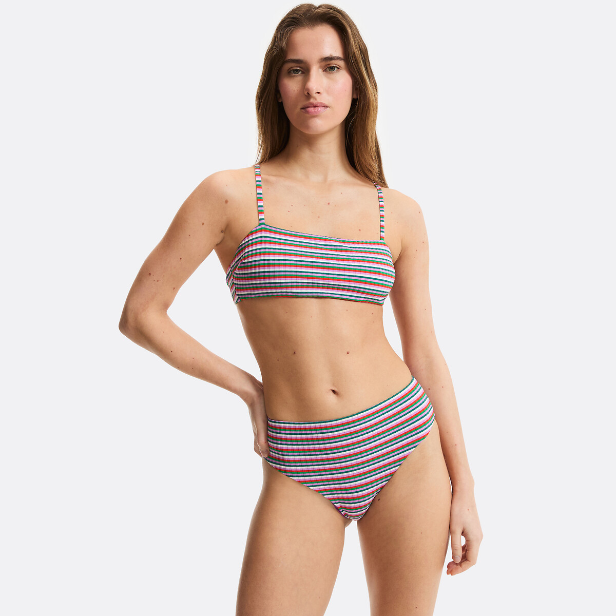 Haut de maillot de bain brassière rayée en maille côtes plates, Signature HELENA rayures multicolore, LA REDOUTE COLLECTIONS