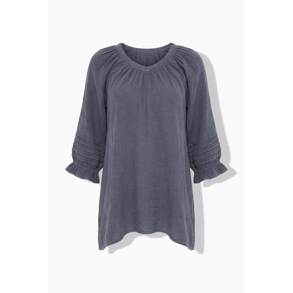 Blouse en mousseline, pinces, coupe A, col V gris graphite, ULLA POPKEN