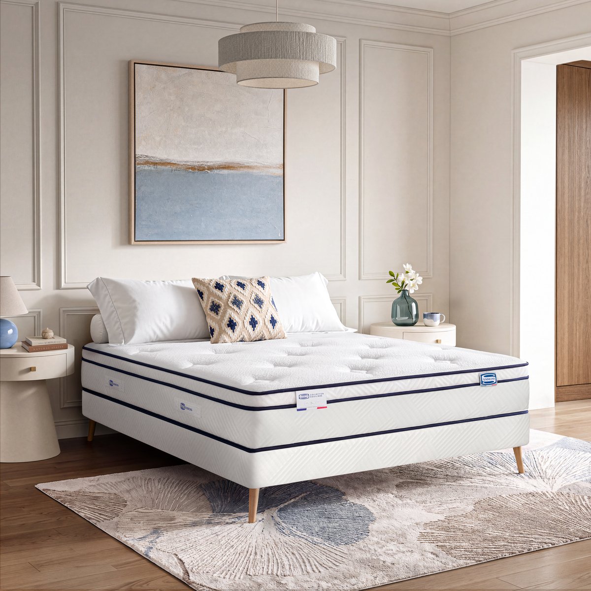 Matelas 180x200 Hybride, ferme H27 + couette + 2 oreillers - INEGALE blanc, SIMMONS