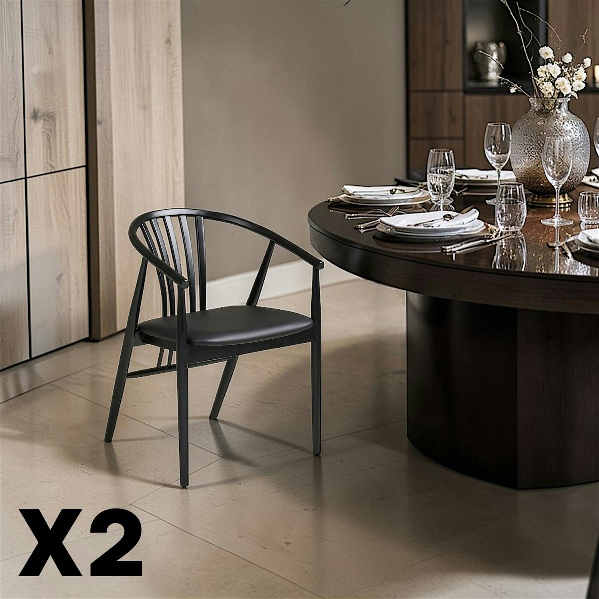Chaise en bois noir à dossier arrondi (lot de 2) AMSTERDAM noir, PIER IMPORT