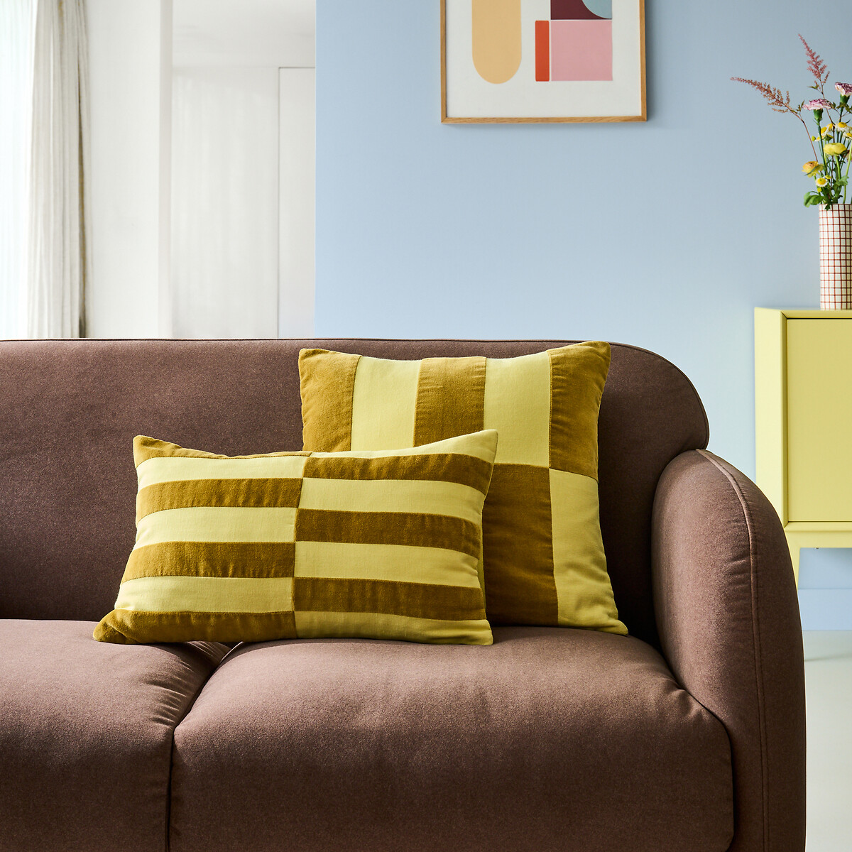 Housse de coussin en velours, TABAKA jaune absinthe, LA REDOUTE INTERIEURS