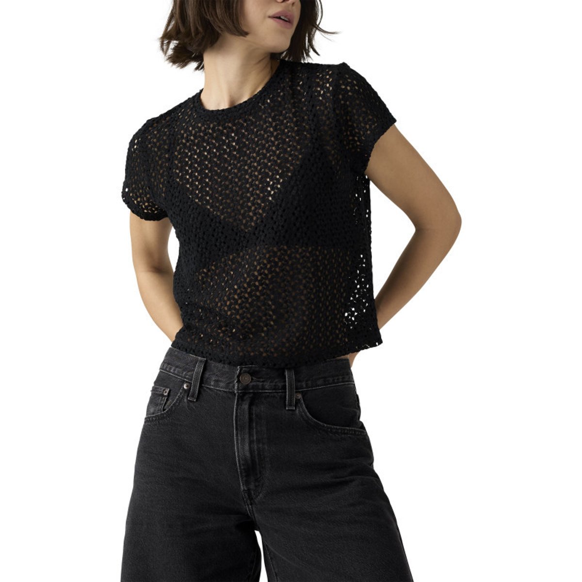 T-shirt noir uni avec une coupe droite et des manches courtes noir, LEVI'S