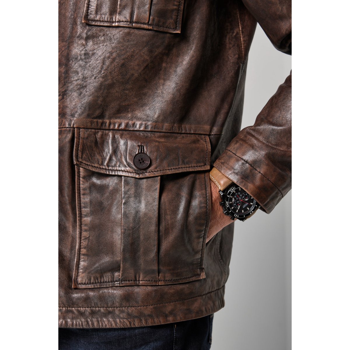 Veste en cuir, cuir marron foncé, JP1880
