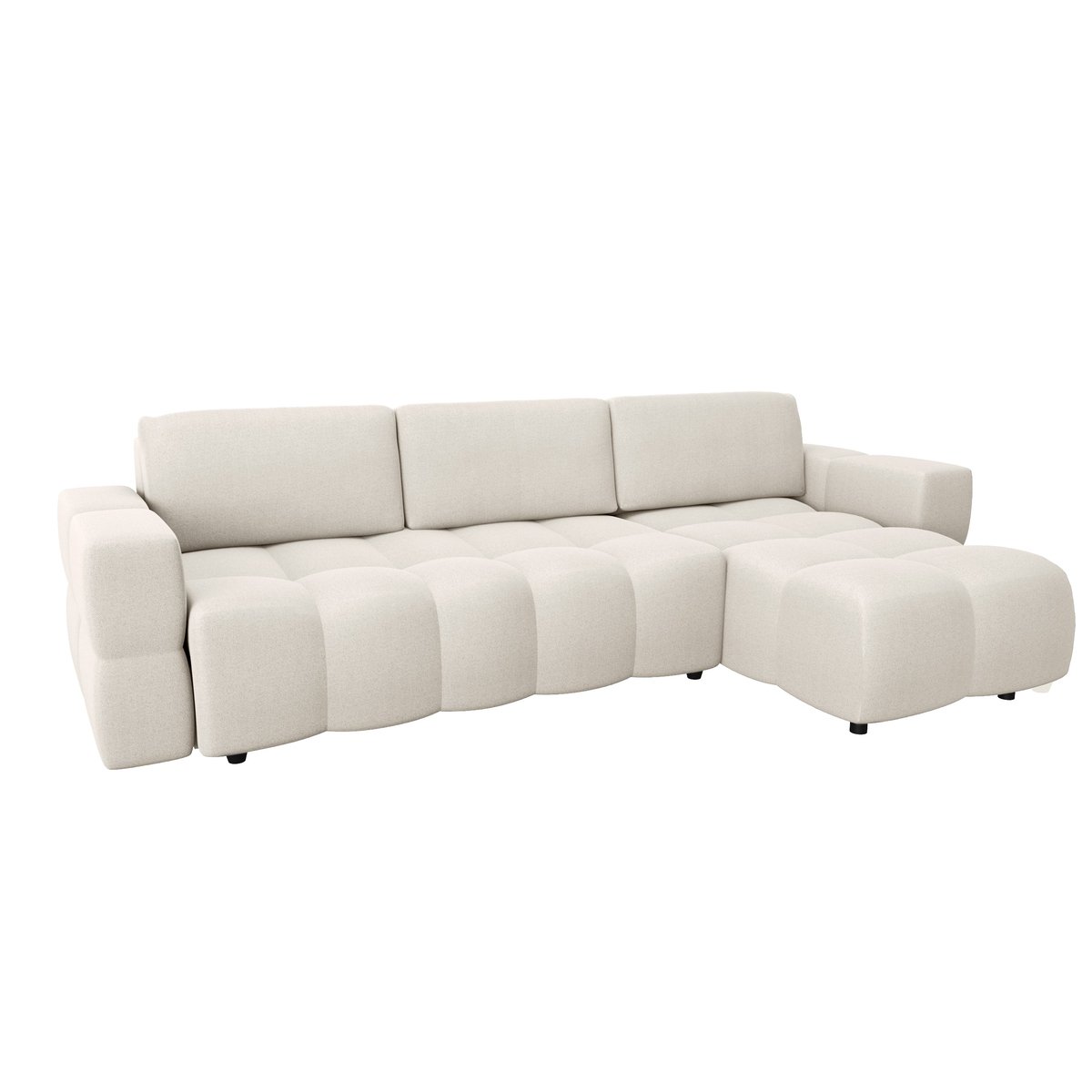 Canapé d'angle droit convertible 5 places en tissu tramé GABRIEL crème, SIA HOME