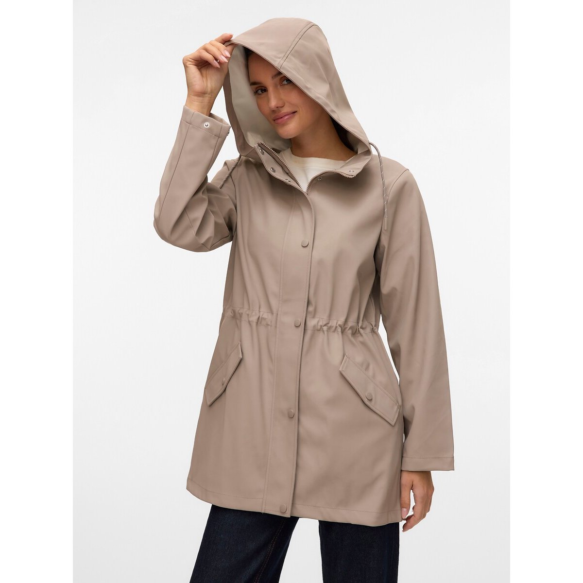 Ciré mi-long à capuche beige taupe, VERO MODA