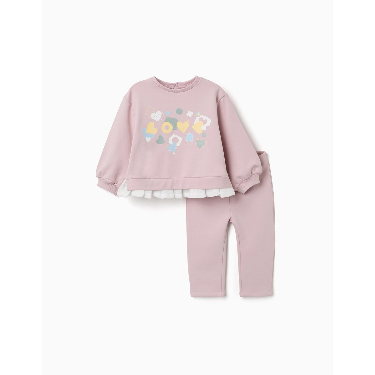 Ensemble de jogging en coton peigné avec imprimé de cœurs et pois mauve clair, ZIPPY