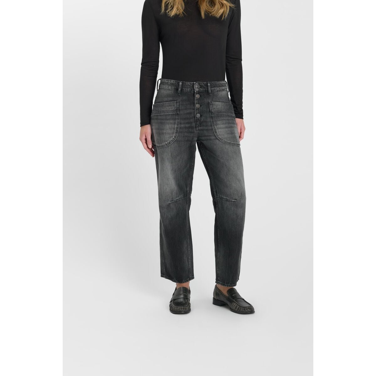 Jeans loose, large balloon , longueur 34 black / black, LE TEMPS DES CERISES
