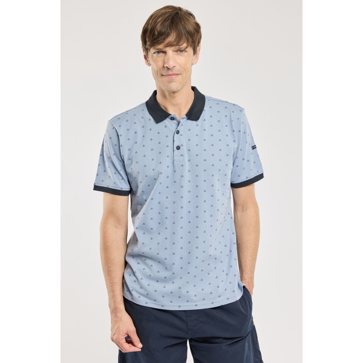 Polo imprimé en coton piqué eventide imprimé ancres, ARMOR-LUX