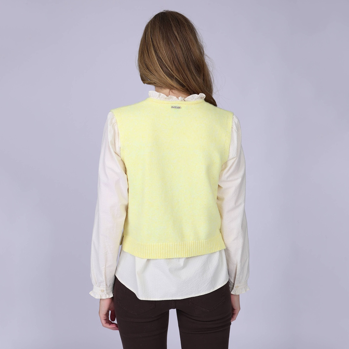 Cardigan sans manche jaune pale, MISE AU GREEN