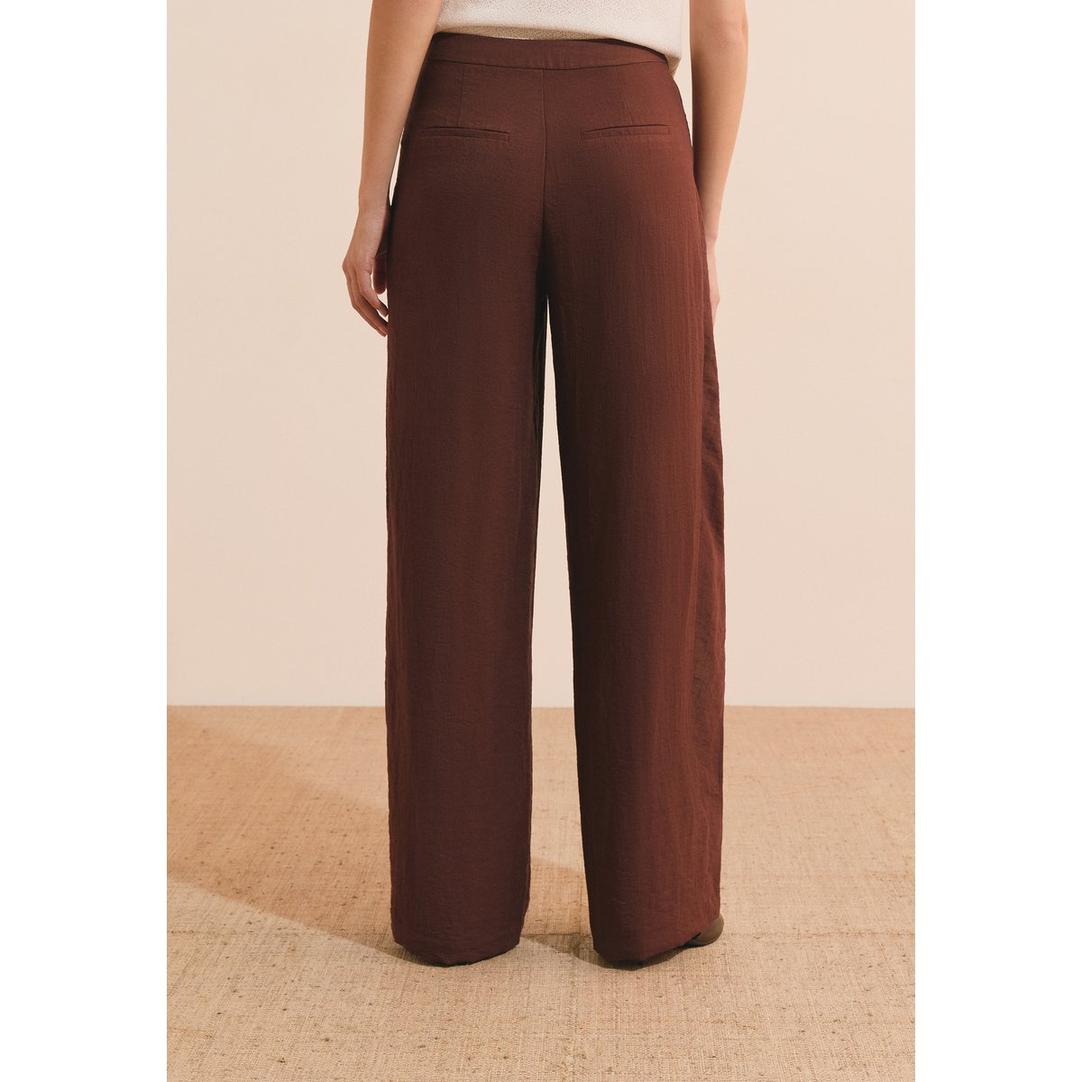 Pantalon large asymétrique PRISCA chocolat, ETAM