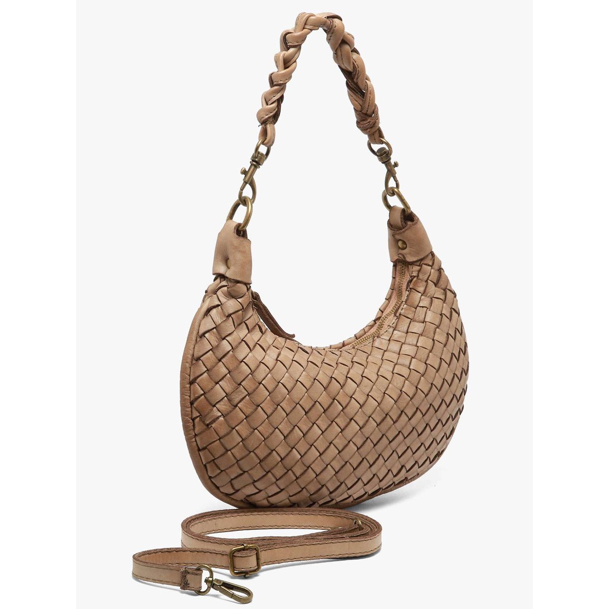 Sac bandoulière Dewashed cuir taupe, MILANO