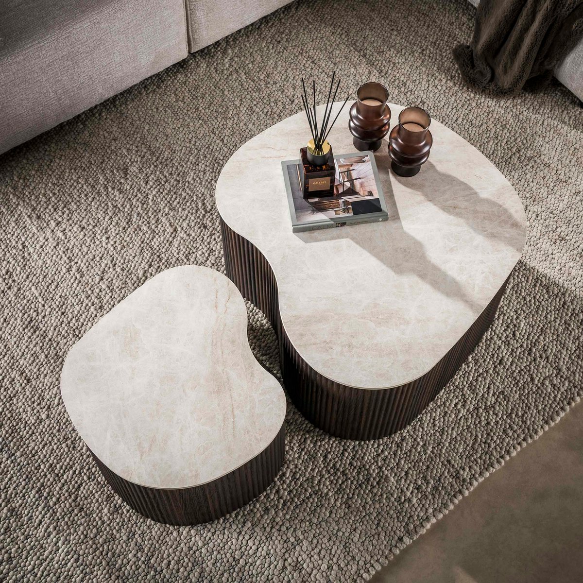 Table basse céramique et bois (lot de 2) MAHAL décor marbre, PIER IMPORT