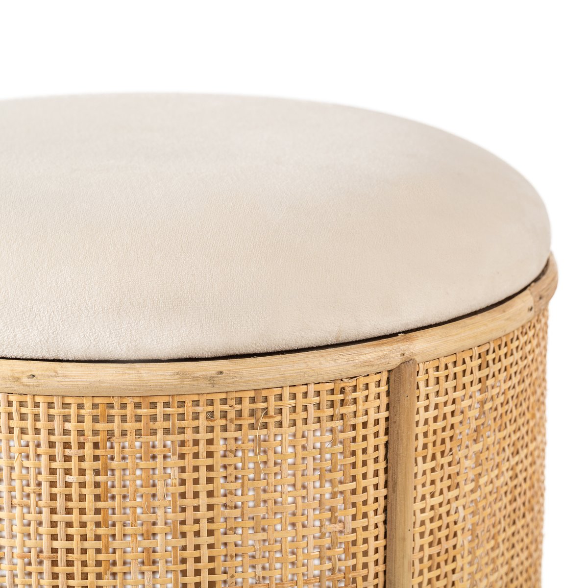 Pouf velours et rotin, CHUO beige, NORDLYS