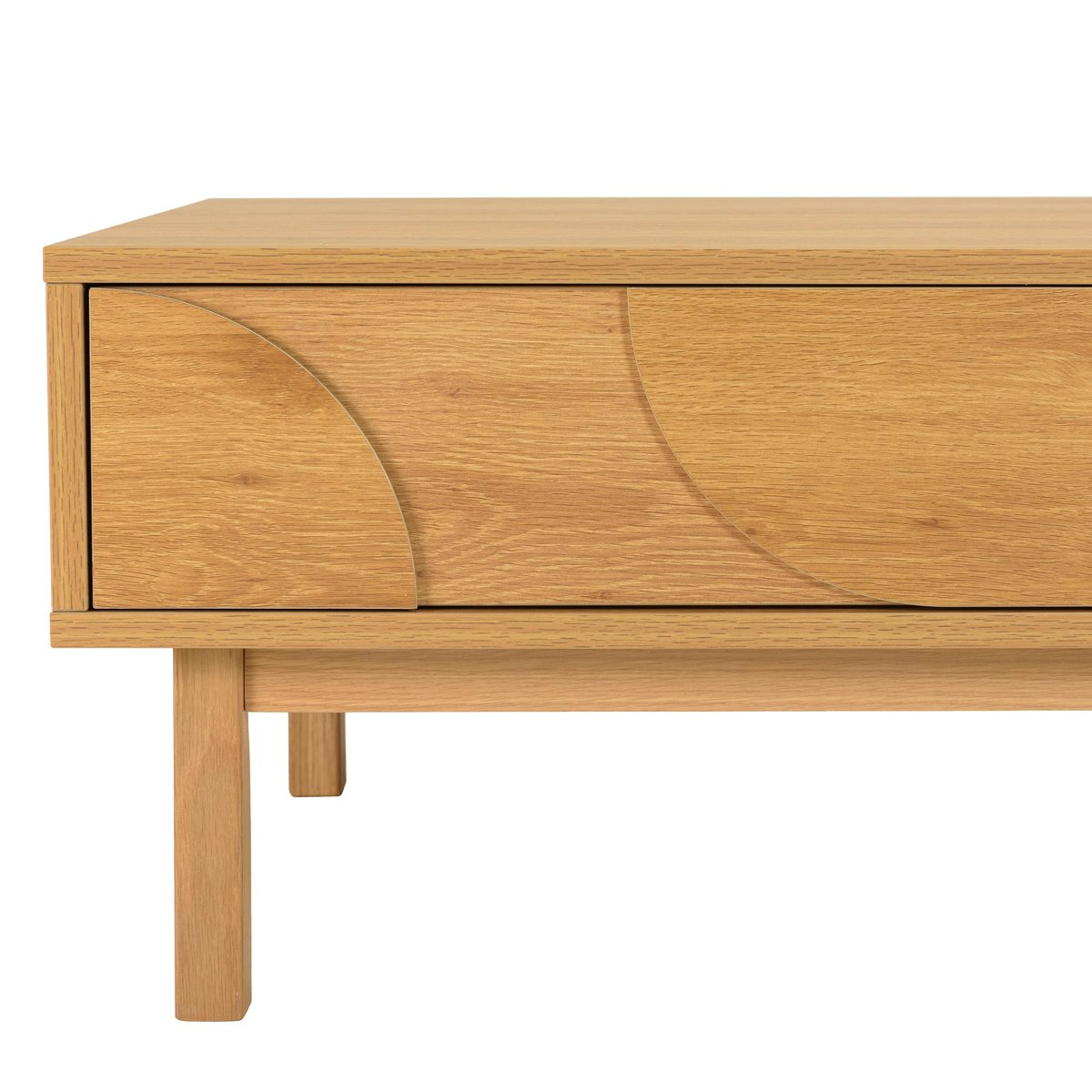 Table basse couleur naturelle 2 tiroirs 2 niches décor motif arrondi ELTON bois naturel, PIER IMPORT