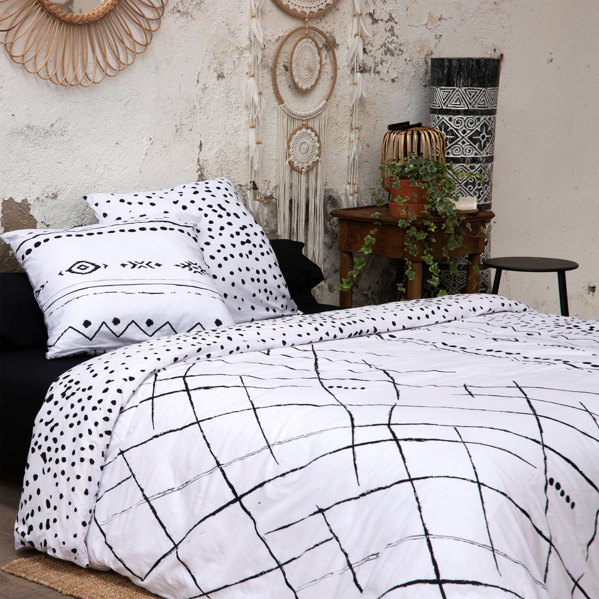 Parure de lit Collection Ethnic Ikat blanc, EDEN
