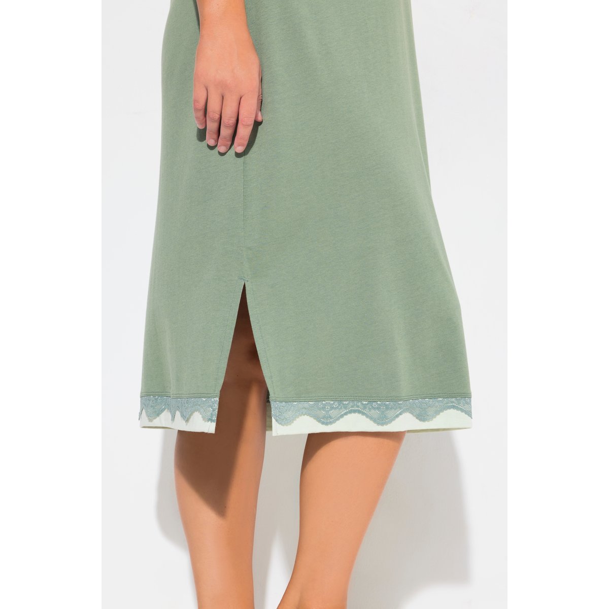 Chemise de nuit décolleté rond et manches kaki, ULLA POPKEN