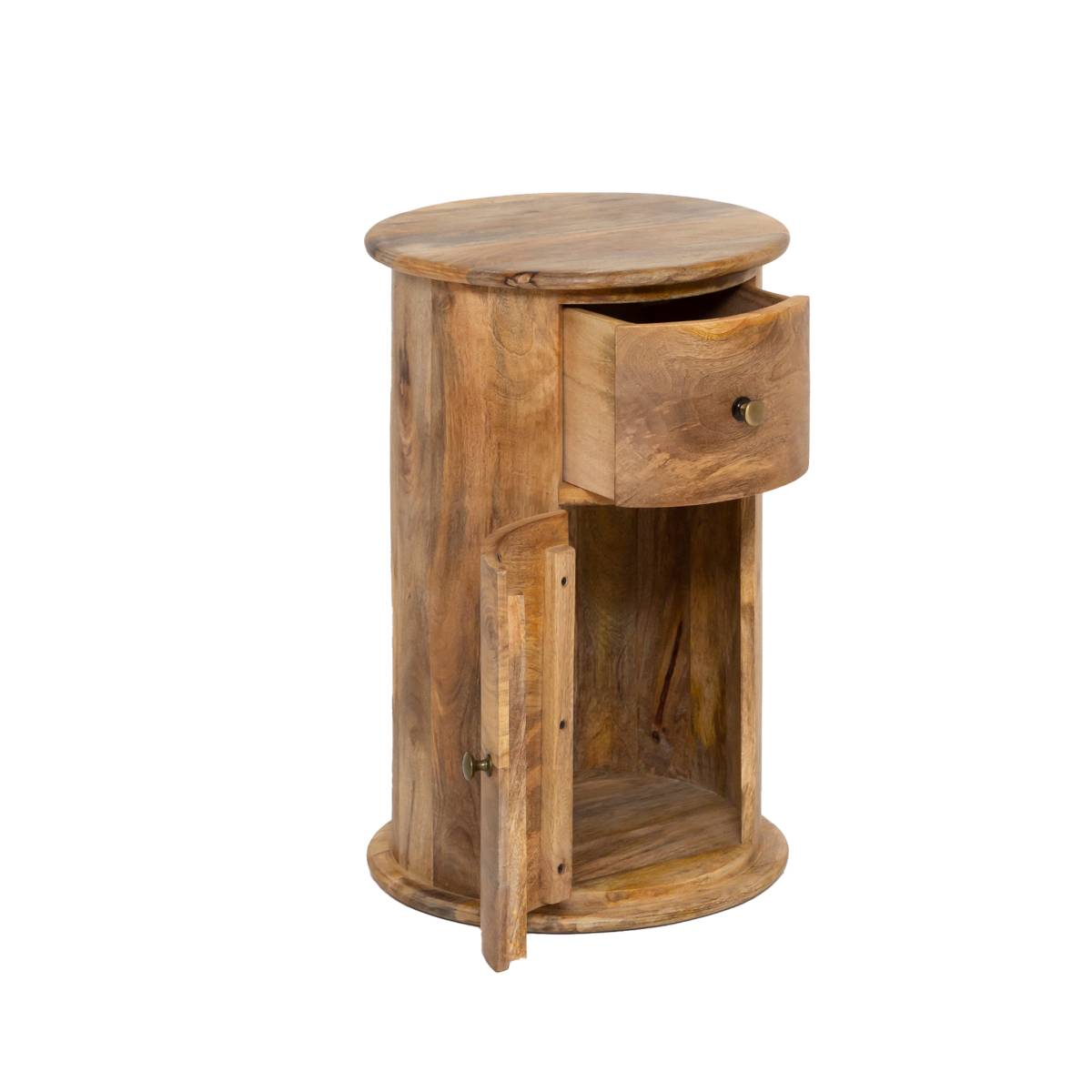 Table de chevet ronde en bois de manguier avec porte  MAËVA bois clair, MADE IN MEUBLES 