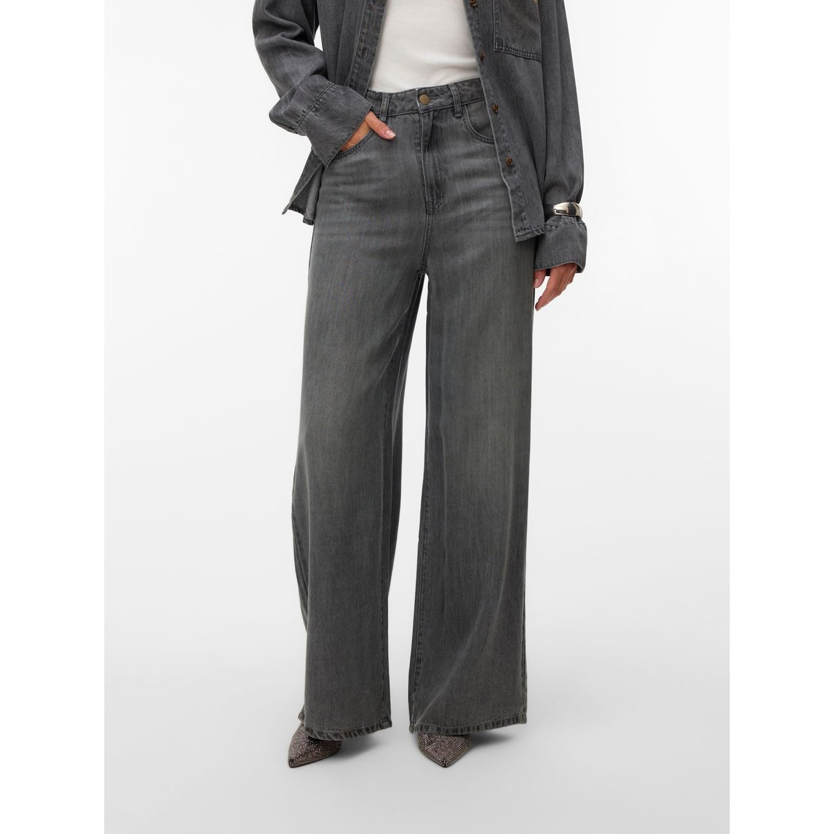 Jean À Coupe Large medium grey denim, VERO MODA