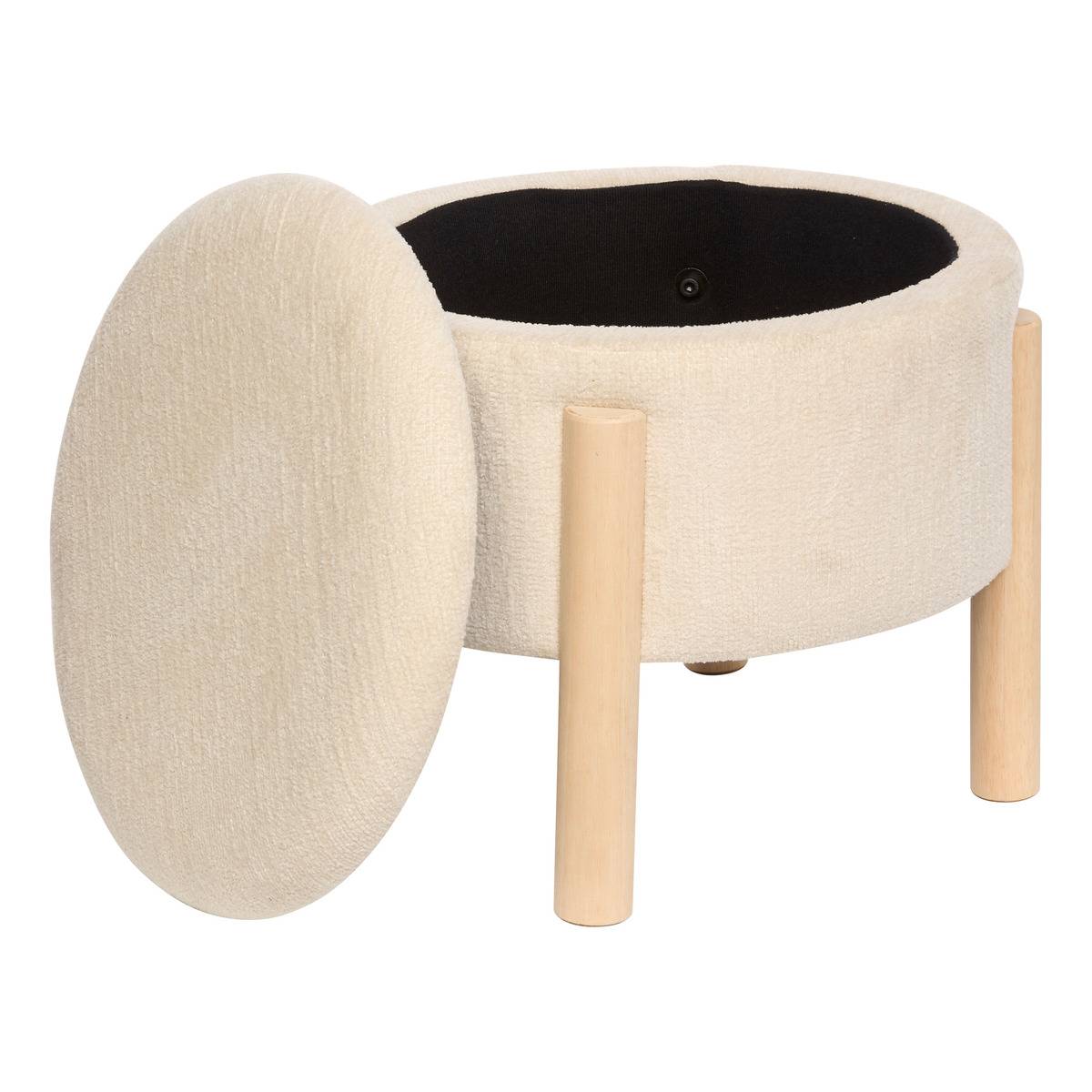 Tabouret coffre en tissu chenille ELKI blanc, ATMOSPHERA