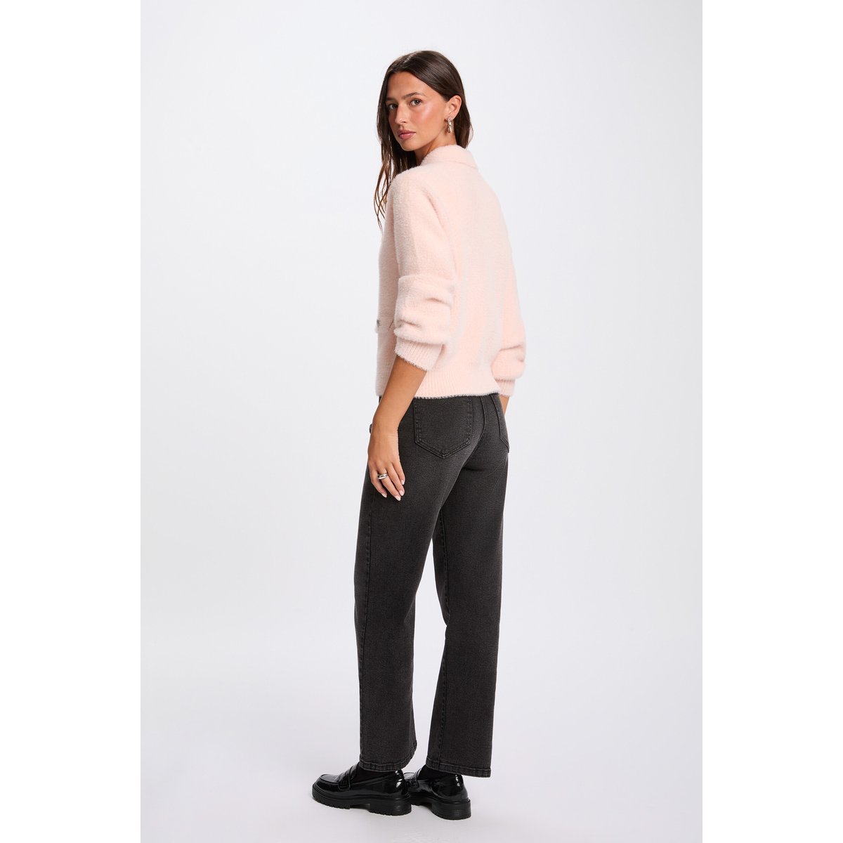 Veste fluide col à revers rose clair, MORGAN