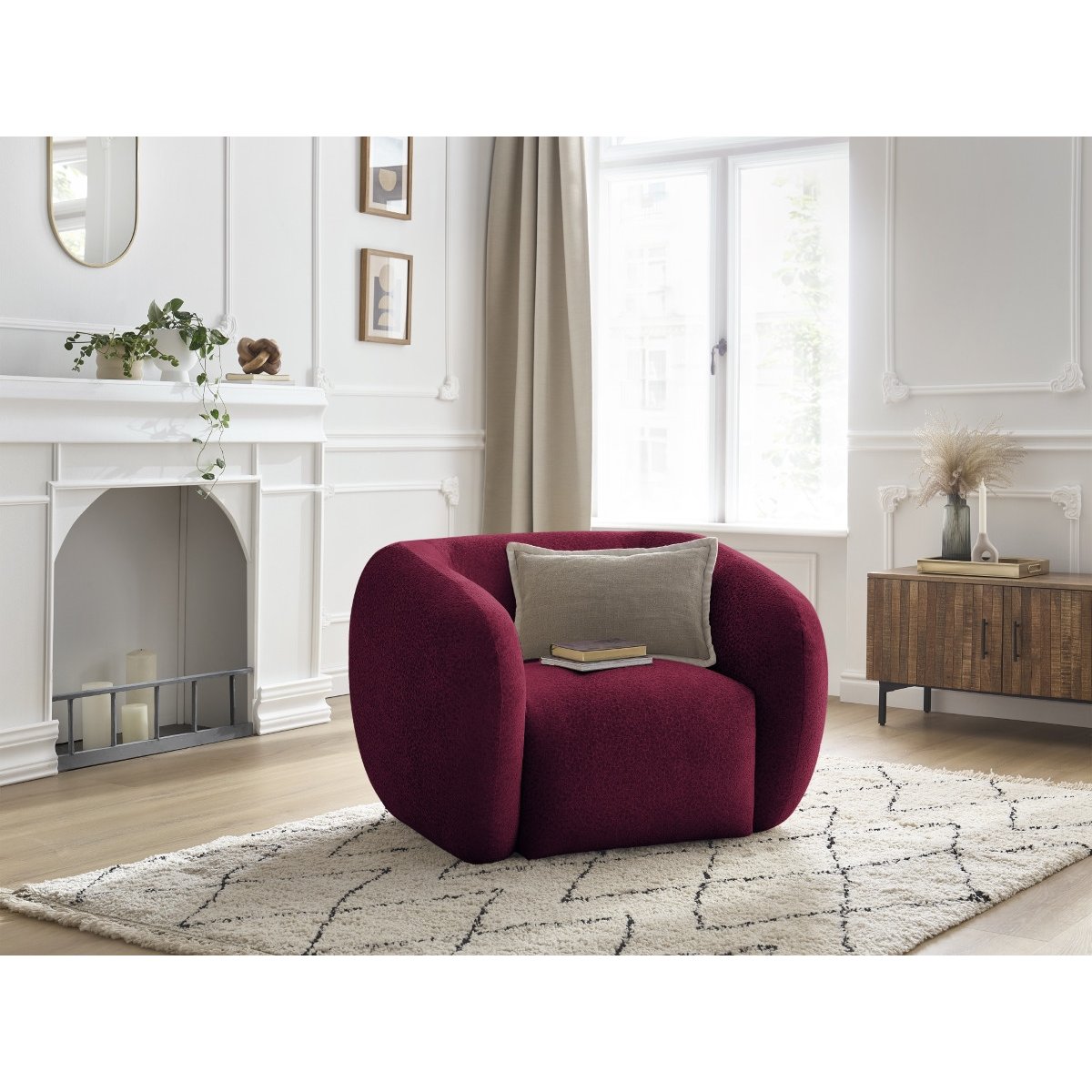 Fauteuil tissu texturé, CELINE rouge, BOBOCHIC