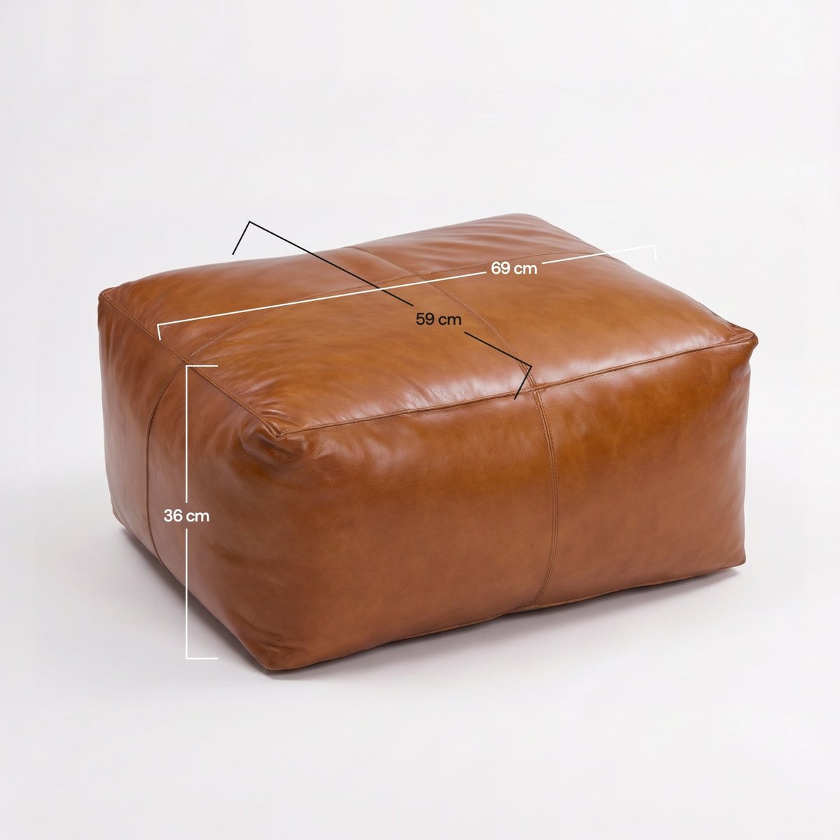 Pouf rectangulaire en cuir de buffle - AUGUSTIN marron, MAISON PAVANE