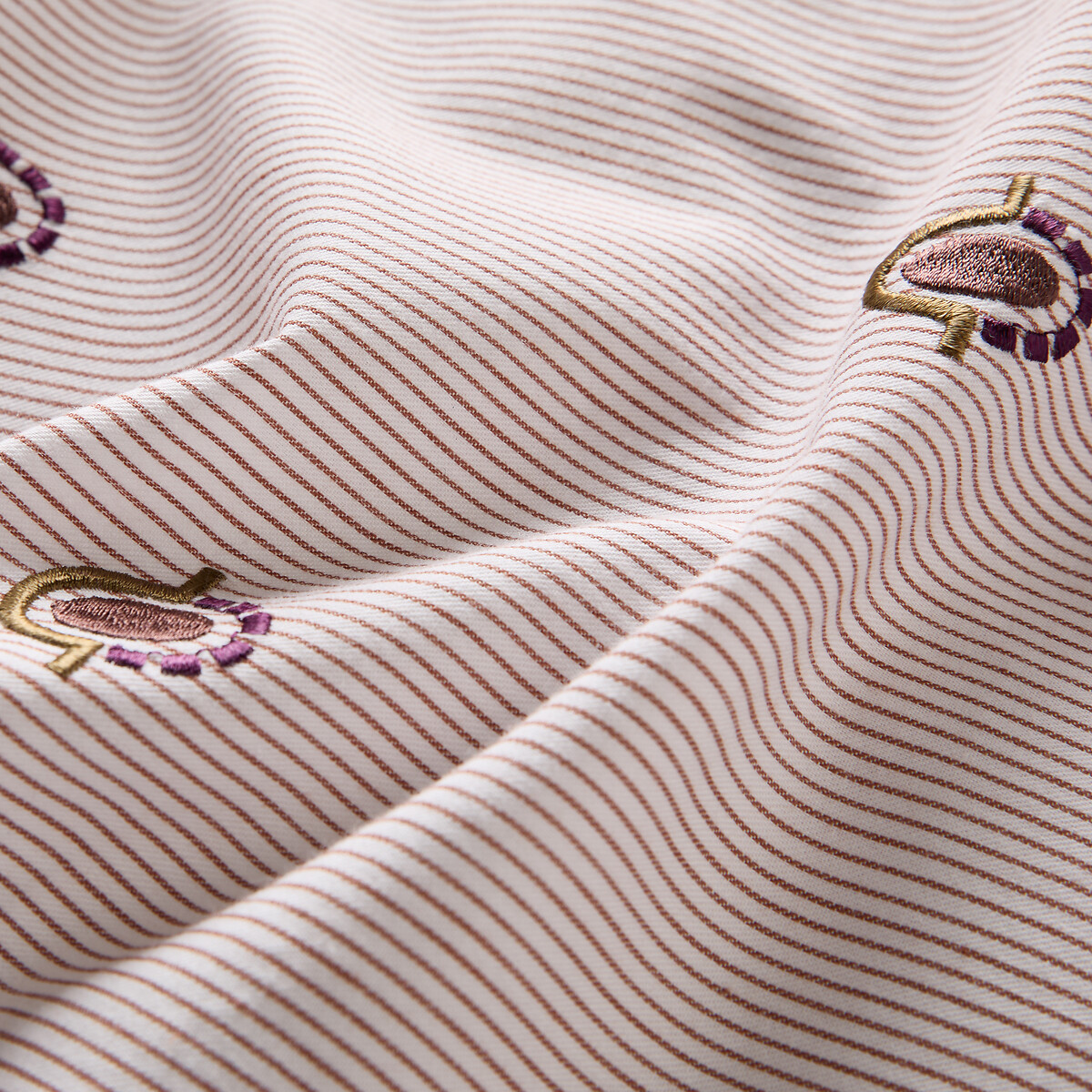 Avara Washed Cotton Pillowcase brown stripes, LA REDOUTE INTERIEURS