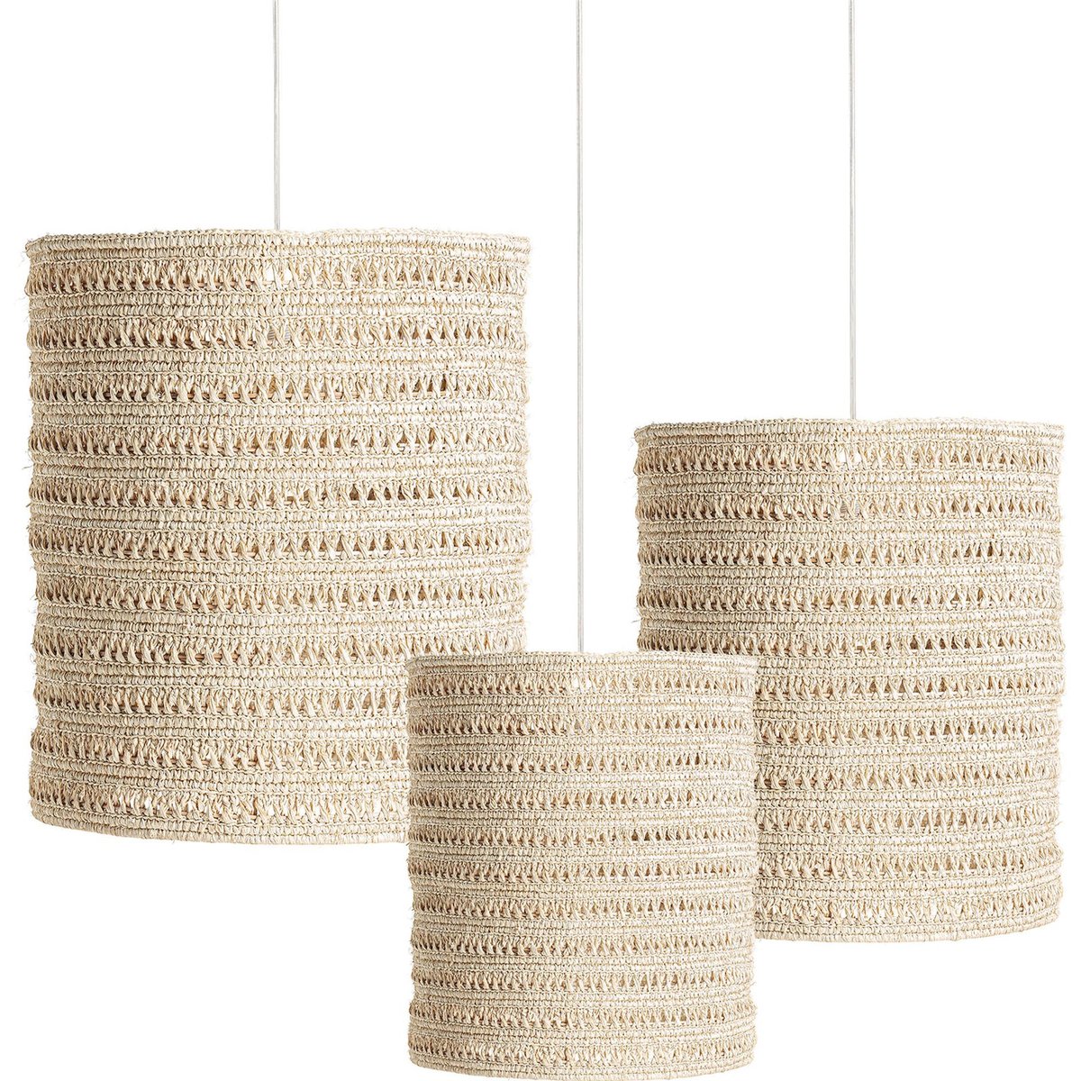 Suspension triple en fibre naturelle, Lot de 3 crème, RECOLLECTION