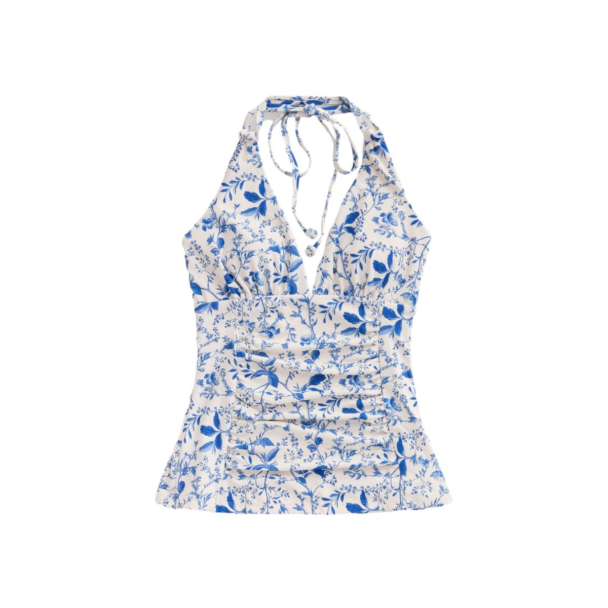 Haut de tankini gainant à dos nu crème/bleu à petits motifs floraux, NEXT