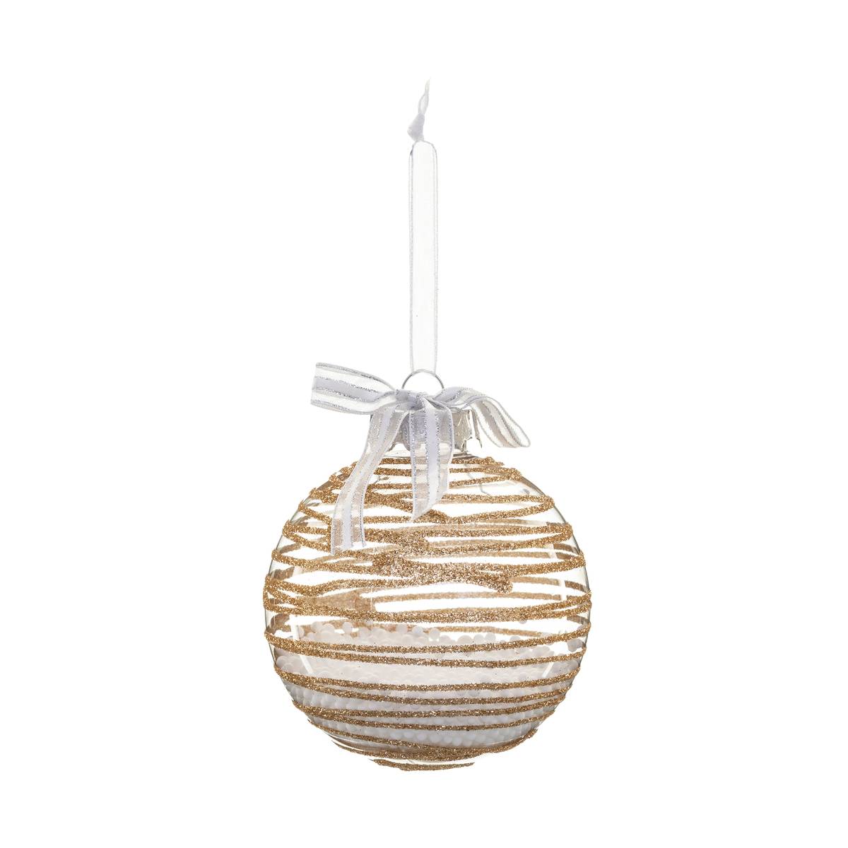 Boule avec billes à l'intérieur D.8 cm croisée argentée, ATMOSPHERA