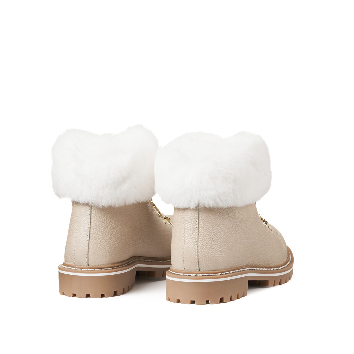 Botas tipo montanha, em pele, com forro, Lacen bege, LES TROPEZIENNES PAR M.BELARBI
