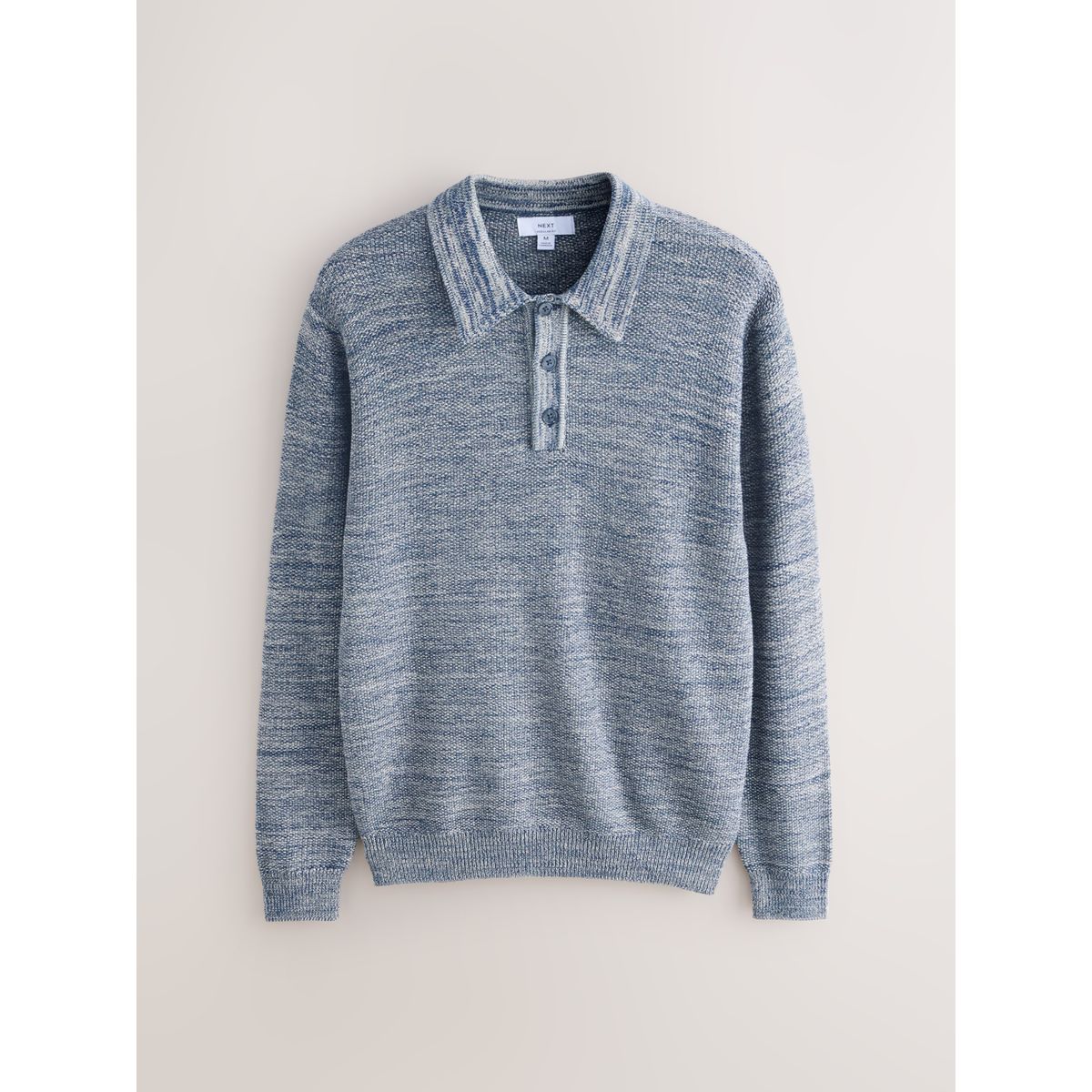 Polo torsadé coton à manches longues bleu denim marl, NEXT