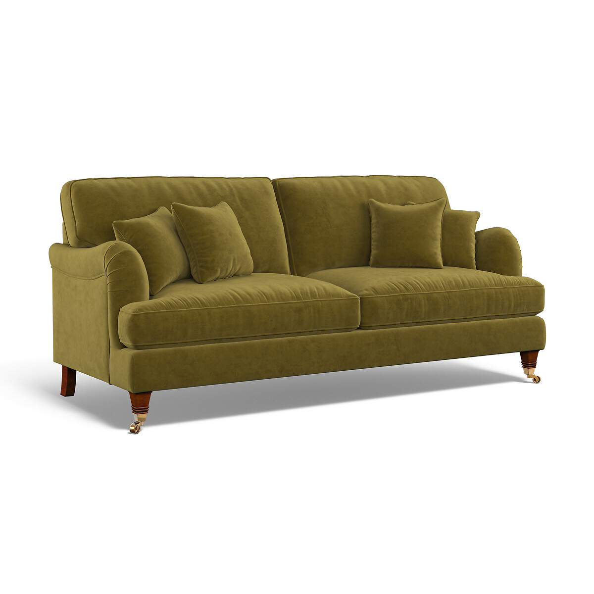 Emeline Velvet 4 Seater Sofa with Castor Legs olive, ÉDITÉ