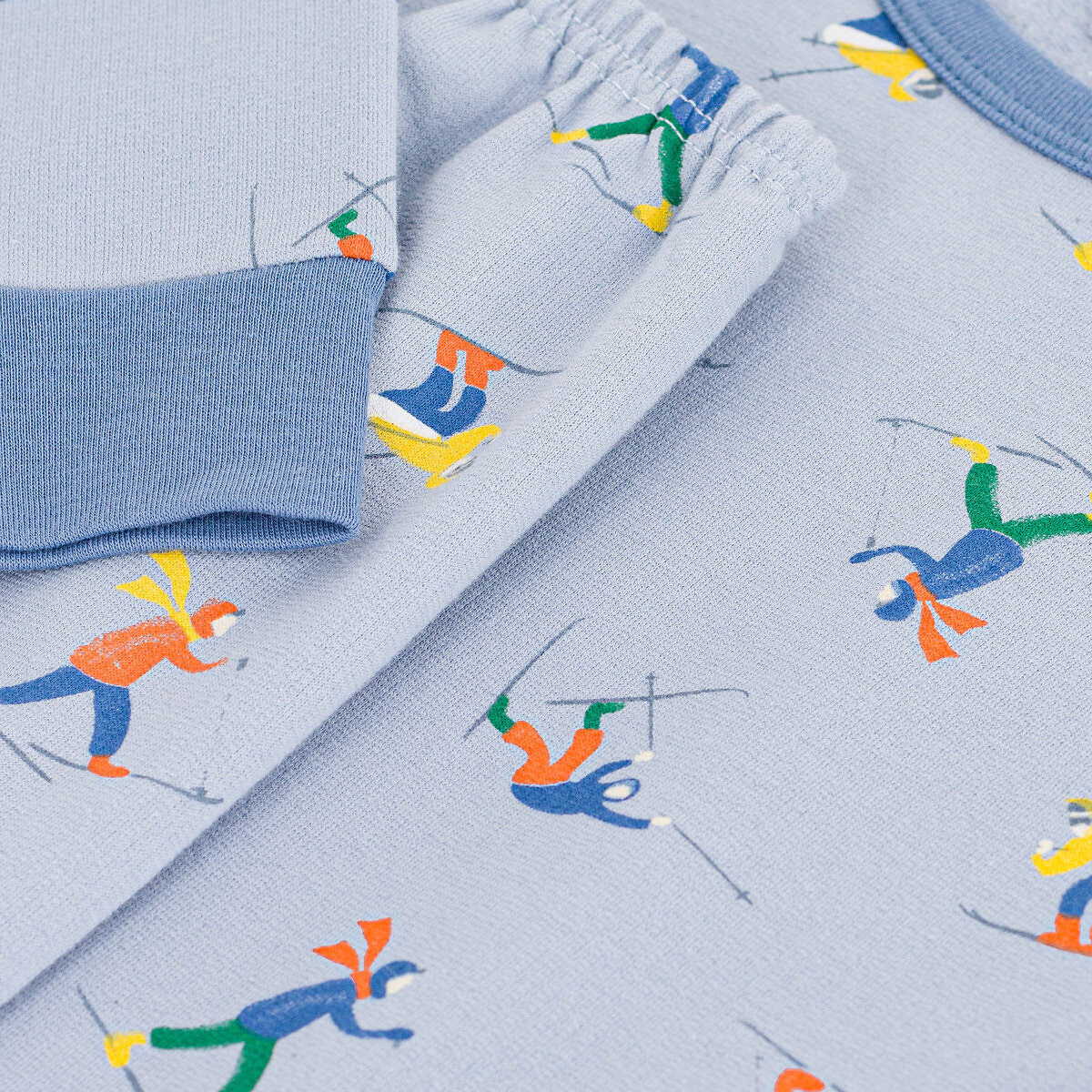 Pyjama en molleton, imprimé skieurs imprimé fond bleu, PETIT BATEAU