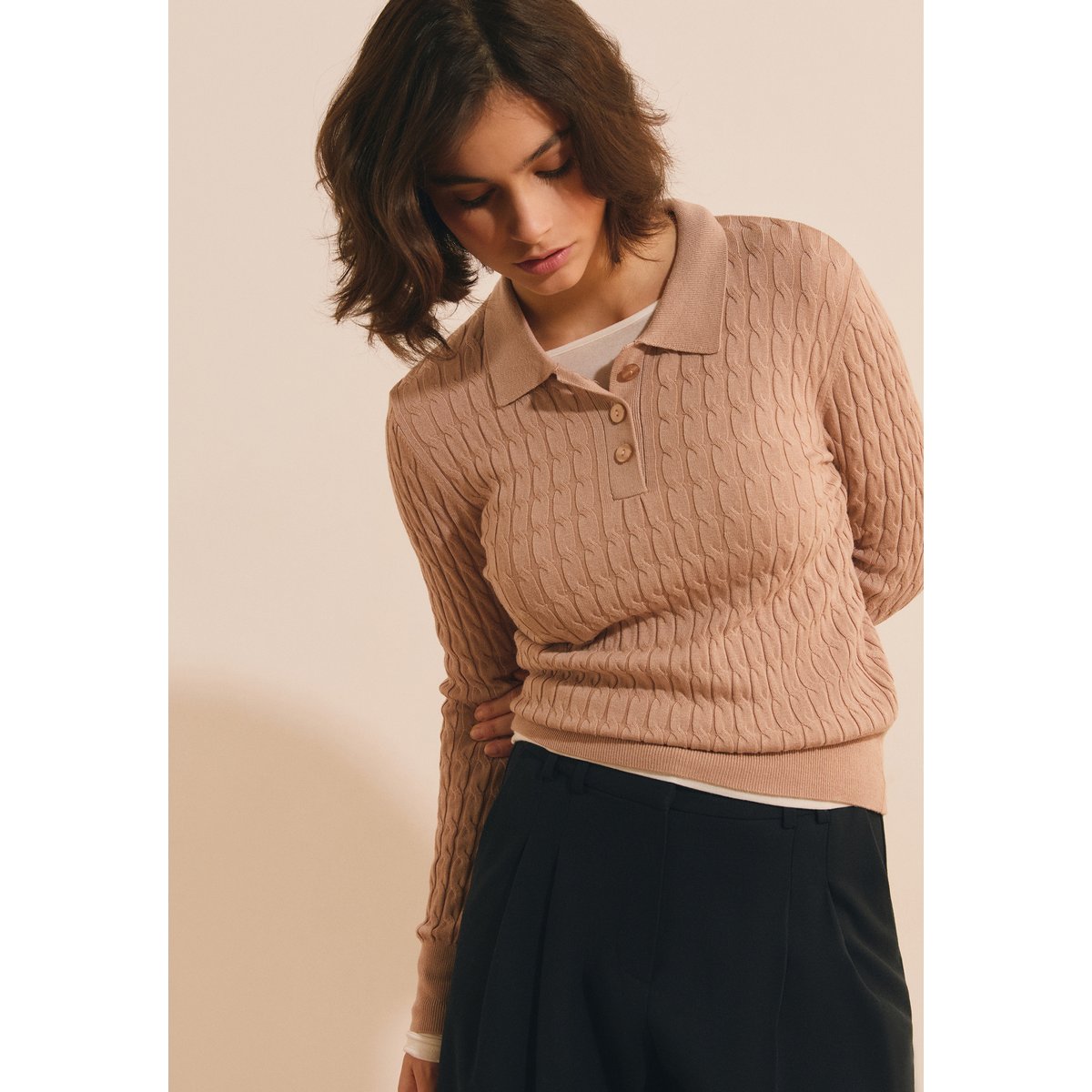 ETAM PULL LAURE POLO - PULL ML taupe, ETAM