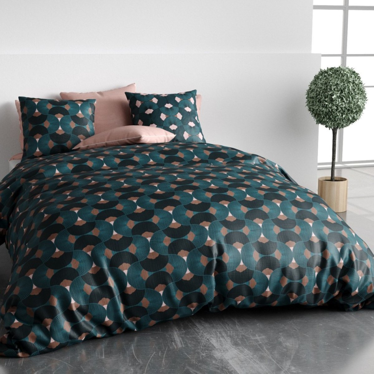 Housse de couette 240x220 GREEK + 2 taies coton 57 fils noir, DECORATIE