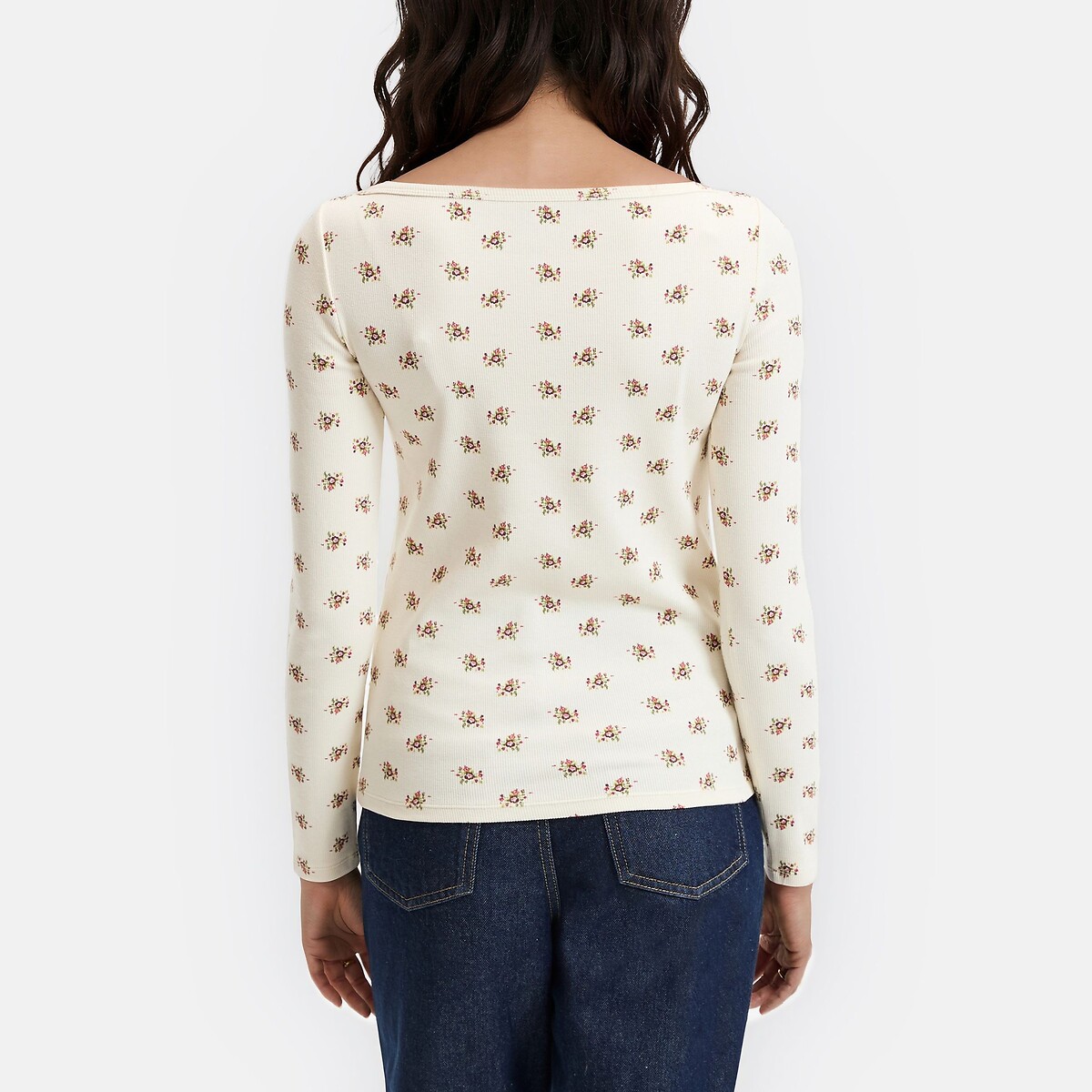 T-shirt col bateau manches longues imprimé floral ecru, LA REDOUTE COLLECTIONS